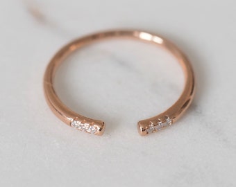 Open Gem Ring - Rose Gold Dainty Ring - Rose Gold Stack Ring - CZ Rose Gold Ring - Adjustable Ring - Double Gem Ring - Stackable Dainty Ring