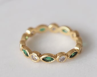 14ct Gold Plated Emerald Cubic Zircon Marquise Stone Stack Ring - Emerald Statement Ring - Emerald Stack Ring - Gift ideas for her