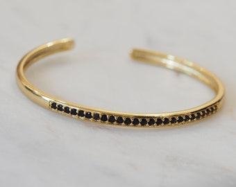 Gold Cuff Bangle - Stone Cuff Bangle - Black Stone Cuff Bangle - Cuff Bracelet - Gemstone bracelet - Gemstone Gold Bangle