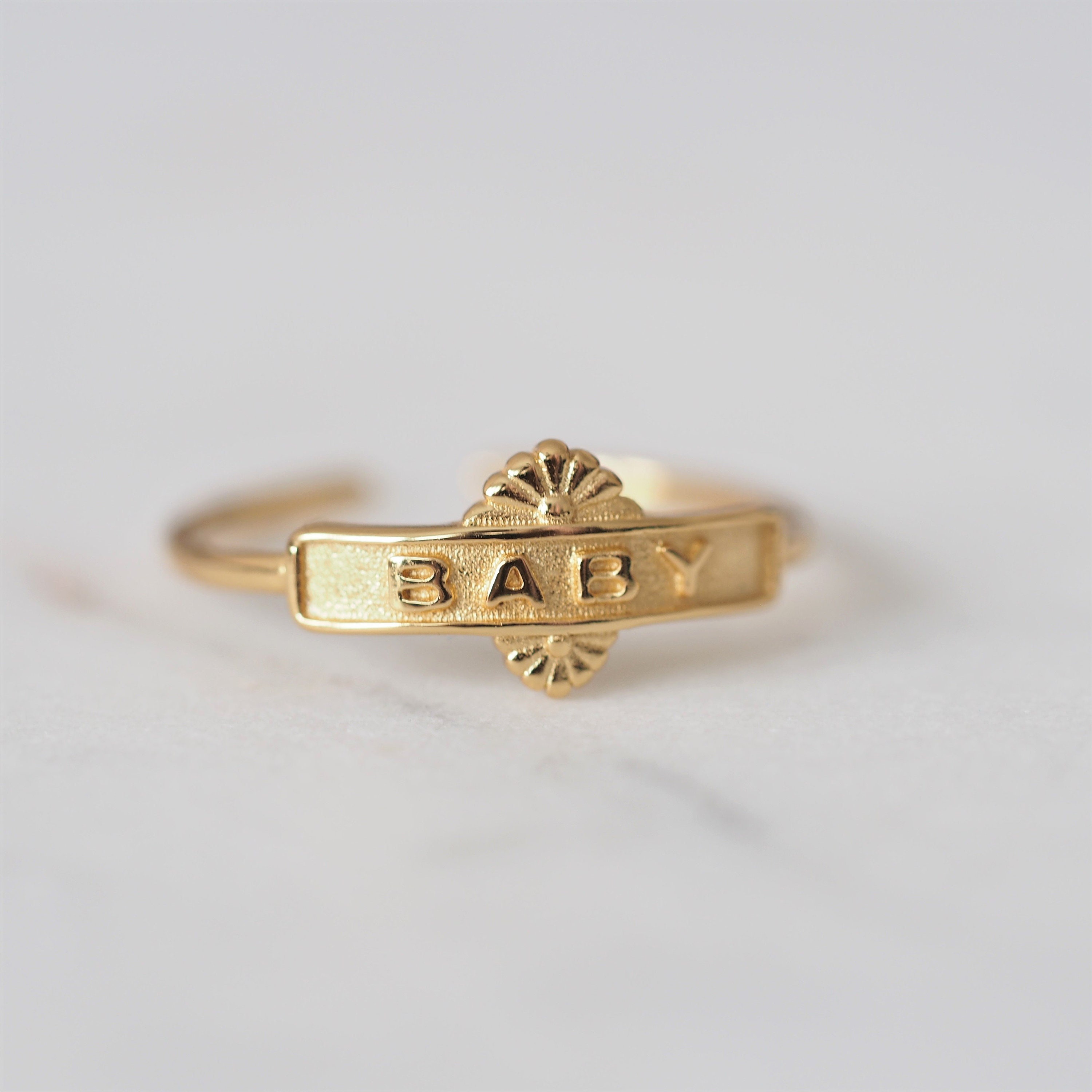 18ct Gold Plated Vintage Style Baby Ring Baby Font Ring Etsy