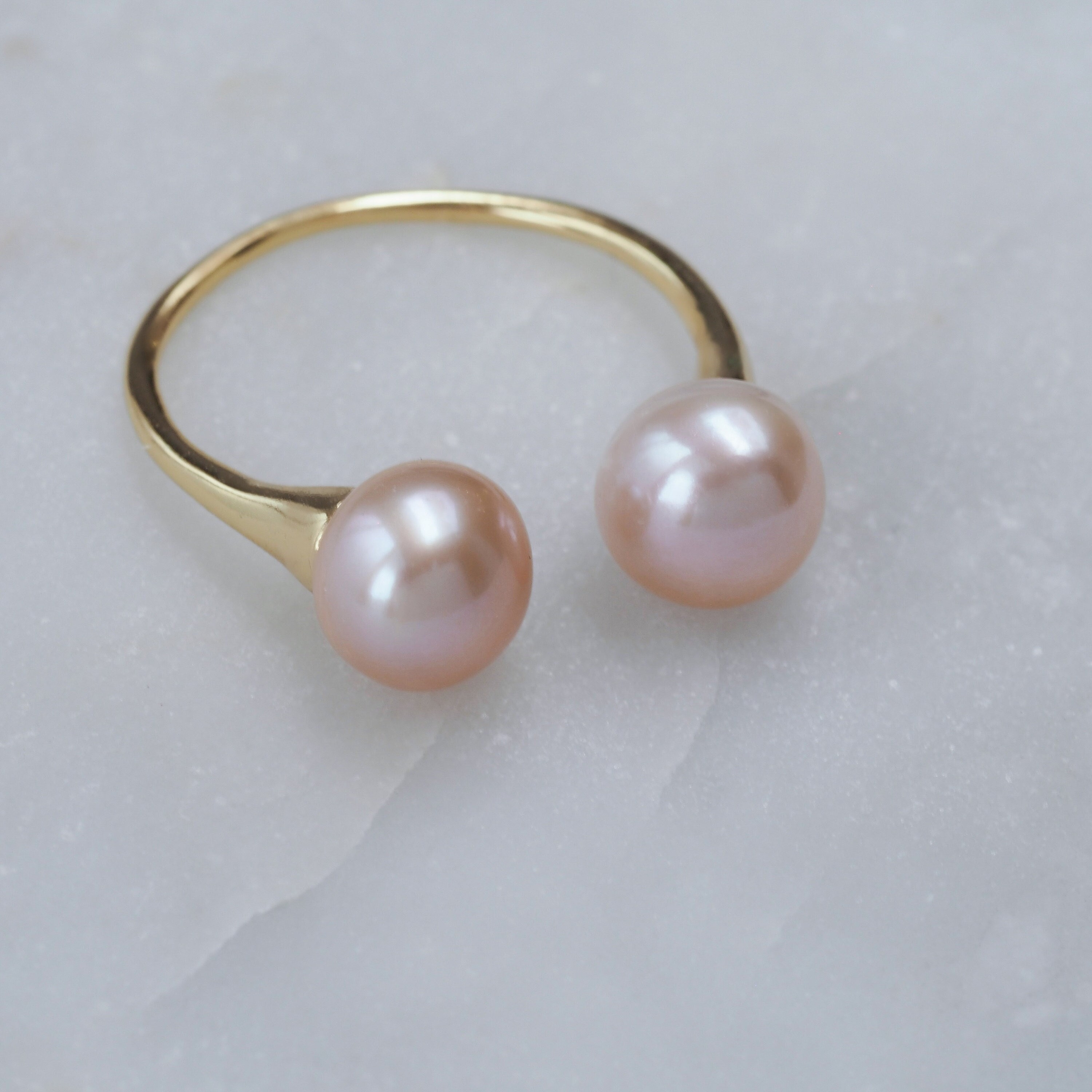 Pink Freshwater Pearl Ring - 14k Gold Plated Dainty Ring - Mimimalistic Open Ring - Pearl Stack Ring - Adjustable Ring - Bridal Accessories