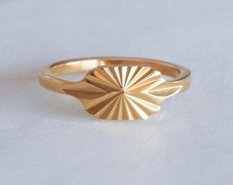 Starburst Ring - Gold Art Deco Ring - Gold Stainless Steel Ring - Stackable Gold Ring - Gold Statement Ring Gift for her Waterproof Jewelry