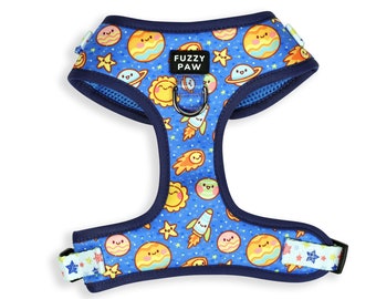 Cute Space Pattern Adjustable Dog Harness - Planets | Stars | Rocket Ships | Galaxy Harness Blue (Stellar Space)