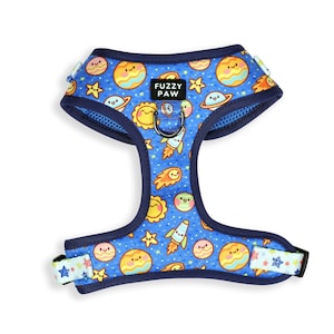 Cute Space Pattern Adjustable Dog Harness - Planets | Stars | Rocket Ships | Galaxy Harness Blue (Stellar Space)