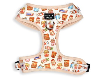 Cute Asian Snacks Adjustable Dog Harness - Kawaii Asian Treats & Food Harness in Light Biege for XXS to Large dogs and cats
