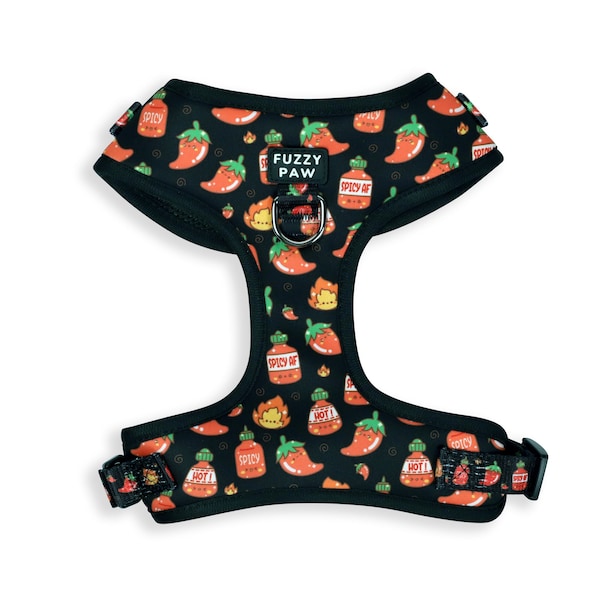 Cute Kawaii Chilli Pepper & Hot Sauce Dog Harness - Hot and Spicy Pet Harness in Black