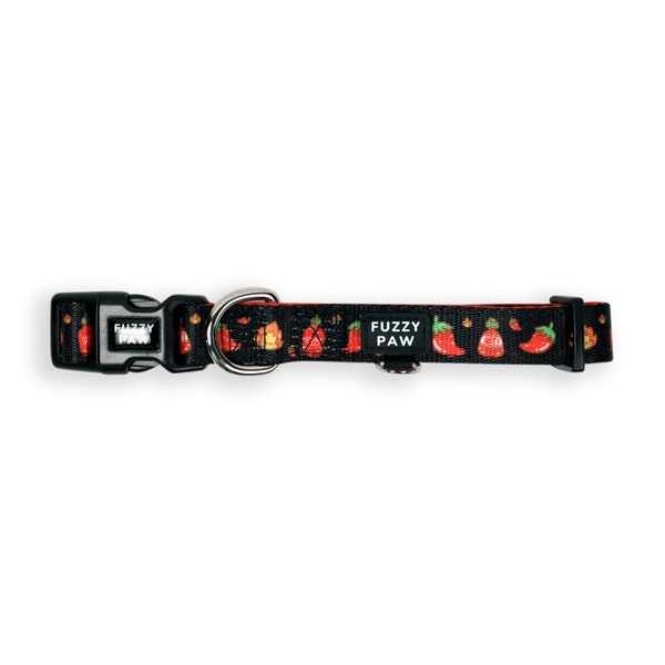 Cute Chilli Pepper & Hot Sauce Dog Collar - Kawaii Black and Red Flames Spicy Pet Collar