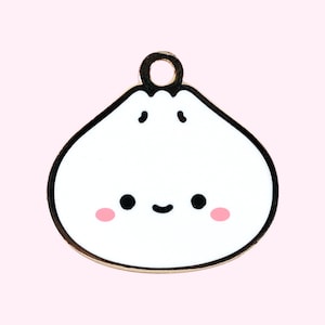 Bao Dog Tag - Bao Pet Tag - Custom Engraved Pet ID Tag - Cute Dog Tag - Kawaii Dumpling Pet Tag - Dog Collar Tag - Enamel Pet Name Tag