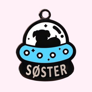 Niedlicher UFO Anhänger mit Wunschgravur, Alien Raumschiff Anhänger, personalisierter Haustieranhänger für Hunde und Katzen
