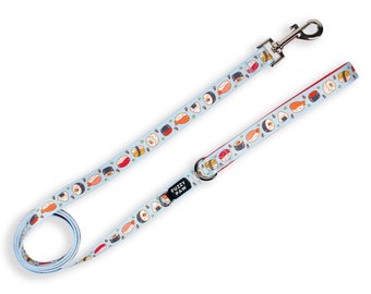 Cute Sushi Dog Leash Blue - 5 ft. Kawaii Sushi Dog Lead - Sushi Lover Sushi Roll