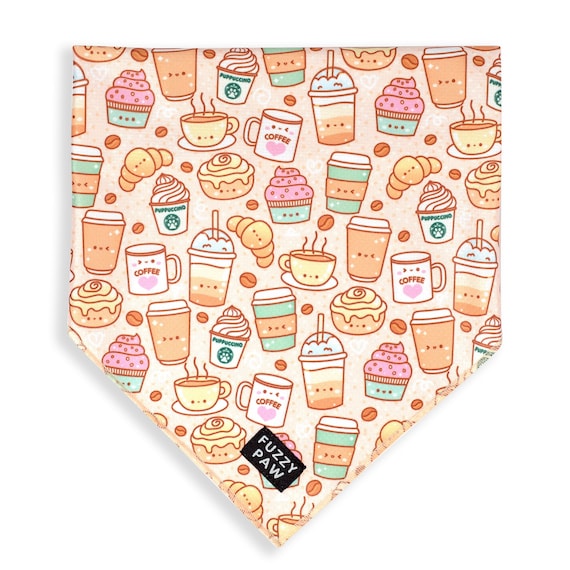 Cute Puppuccino Coffee Cooling Dog Bandana - Beige Lightweight Bandana - Lattes, Mocha, Espresso