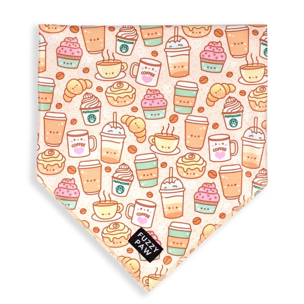 Cute Puppuccino Coffee Cooling Dog Bandana - Beige Lightweight Bandana - Lattes, Mocha, Espresso