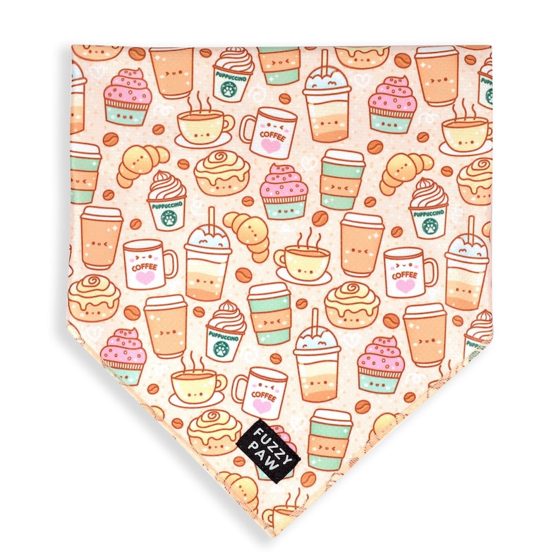 Cute Puppuccino Coffee Cooling Dog Bandana - Beige Lightweight Bandana - Lattes, Mocha, Espresso image 1