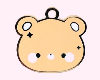 Honey Bear Pet ID Tag for Dogs and Cats - Cute Kawaii Bear Head Tag - Personalised Custom Engraved Tag