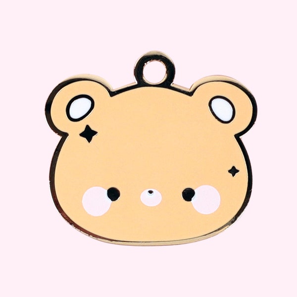 Honey Bear Pet ID Tag for Dogs and Cats - Cute Kawaii Bear Head Tag - Personalised Custom Engraved Tag