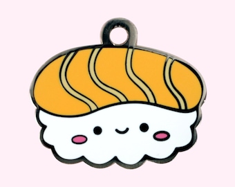 B Grade- Kawaii Sushi Keychain Charm- Pet ID Tag - Kawaii Cat Sushi Salmon Pet ID Tag- Custom Engraving
