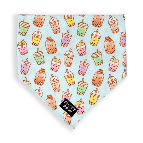 Kawaii Cute Boba Dog Bandana Mint Green - Lightweight Cooling Bandana - Bubble Tea Bandana Tapioca Milk Tea