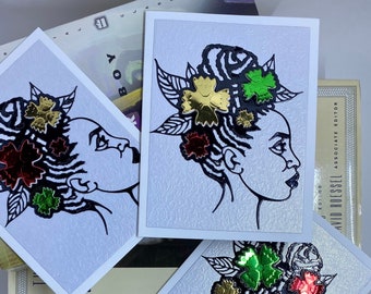 Foil African Woman Greeting Card | Floral Headdress Note Card