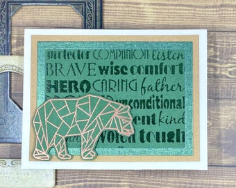 Brave Hero Greeting Card | Green Geometric Bear Father Note Card | Wise Kind Stationery |