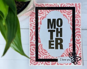 I Love You Mother Greeting Card | Pink Glitter Roses Note Card | Unique Greeting Card For You