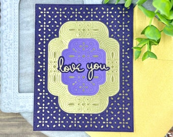 Purple and Gold Love You Card | Dotted Scrolled Note