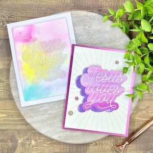 Jesus Loves You Greeting Card | Colorful Inspirational Note Card | Sparkle Gem Card | Unique Greeting Card For You