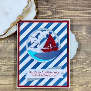 Sailing Adventure Greeting Card | Nautical Masculine Card for Birthday | Tropical Island Stationery Card Pack