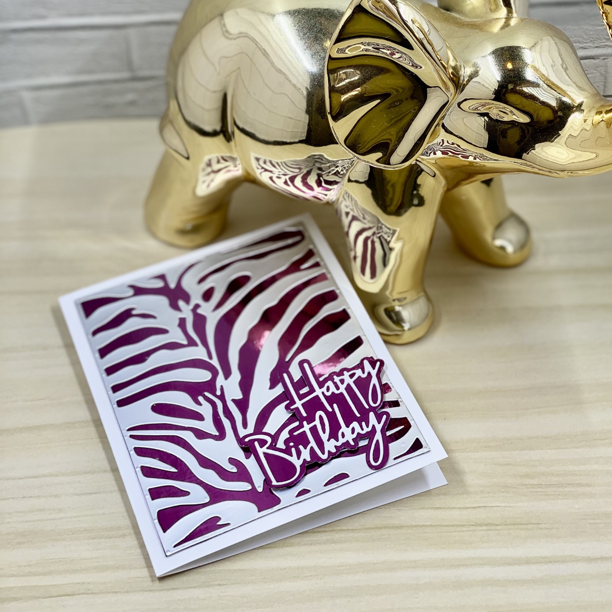 Zebra Print Happy Birthday Card | Silver & Purple - Etsy