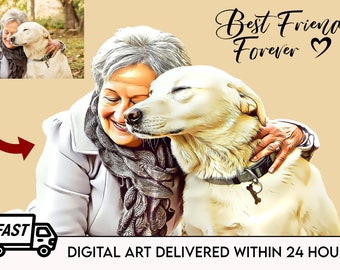 Pet Portrait with Owner/Custom Pet portrait/Pet gift/Unique Christmas gift/Pet portrait/Pet memorial/