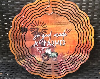 So God Made A Farmer Sign, Metal Farm Sign Outdoor, Farmer Wind Spinner, Hanging Farm Sign, Farm Life, Gift for Farmers Wife, 10 in metal