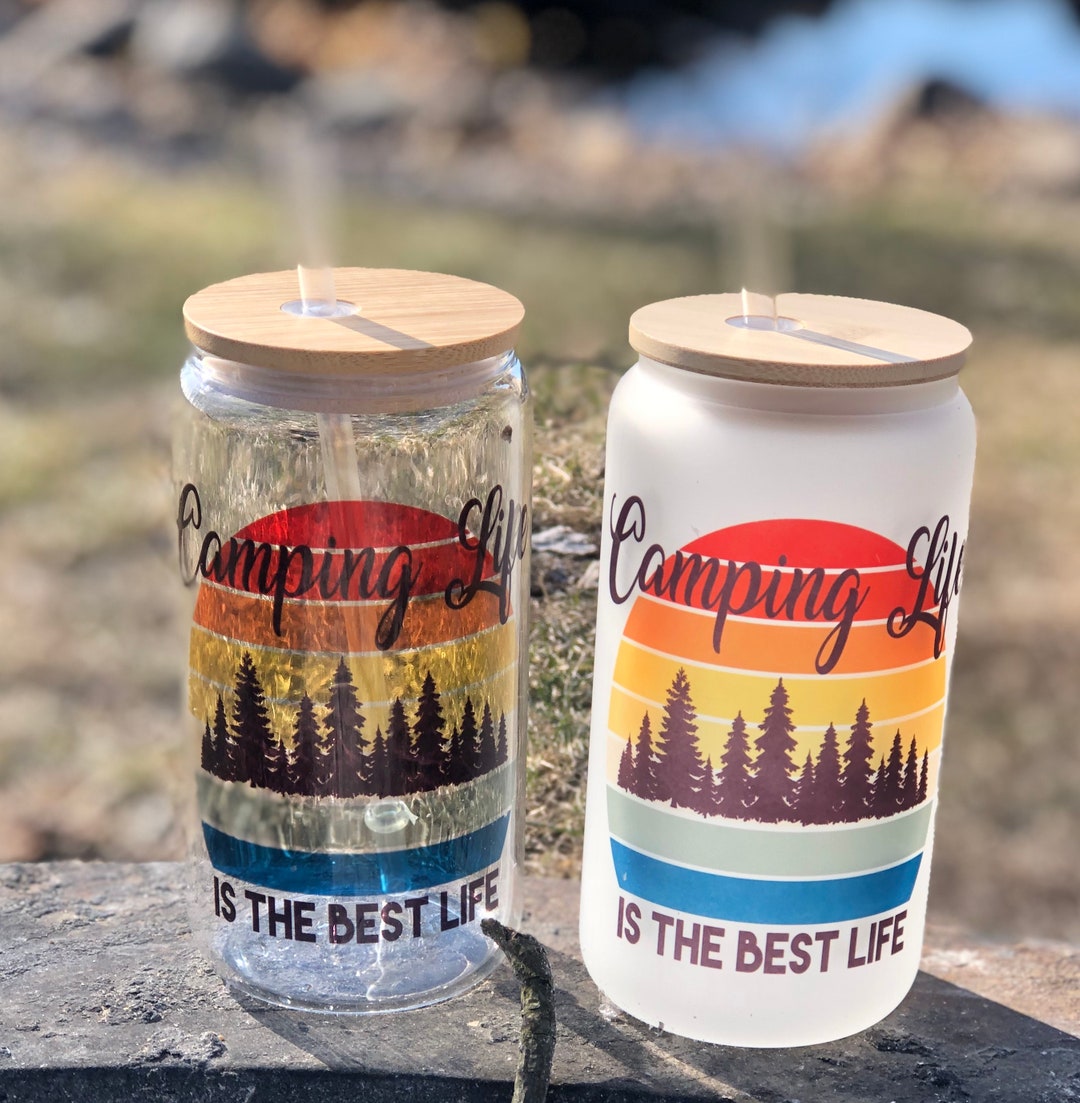 Camping Beer Mugs, Camping Glass Jar, Camping Life Cup, Iced Coffee