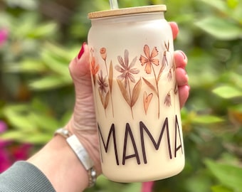 Mama Runs on Coffee Glass Tumbler with Bamboo Lid & Straw