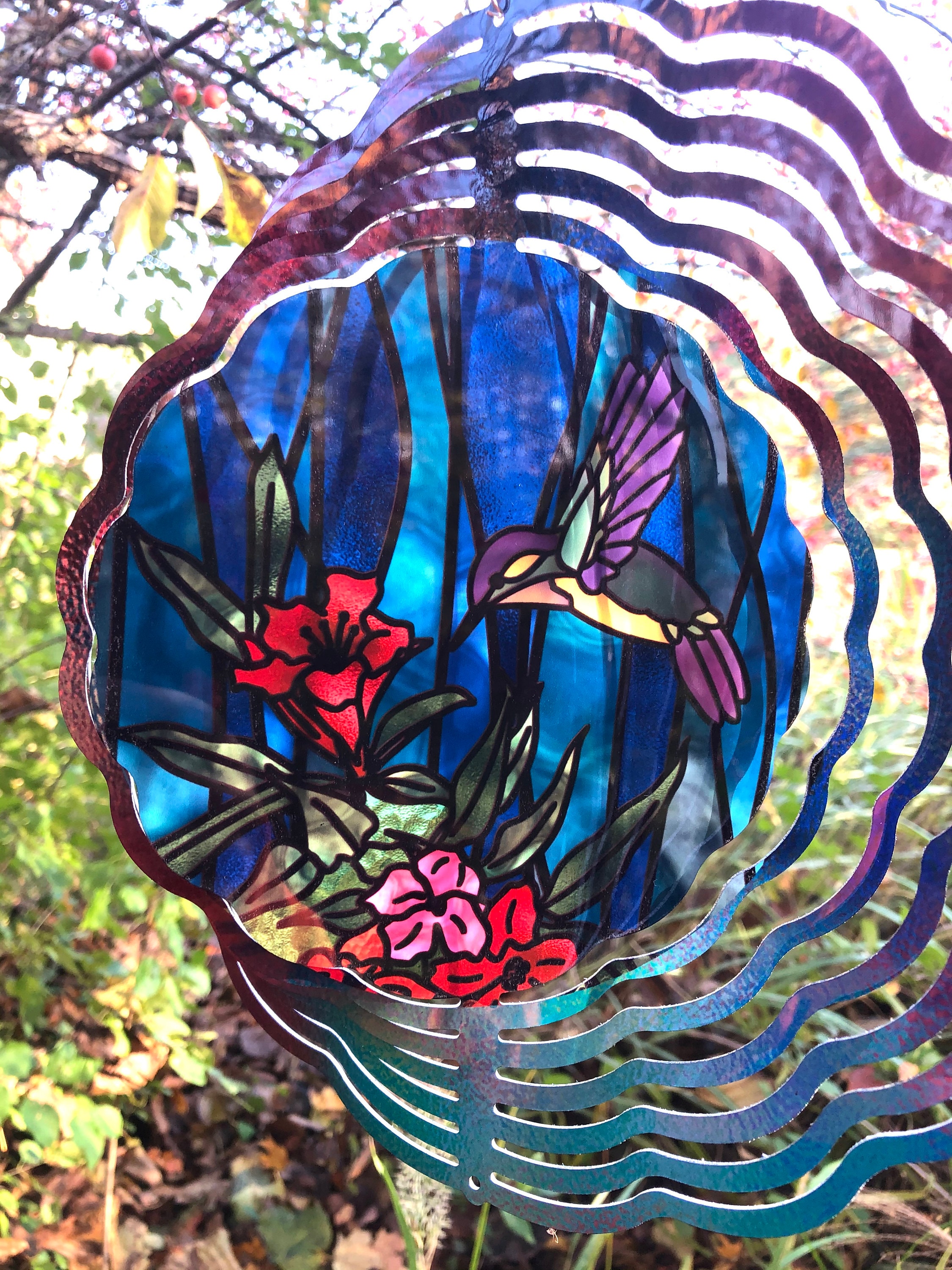 Hummingbird Wind Spinner Hanging Stained Glass Effect Etsy
