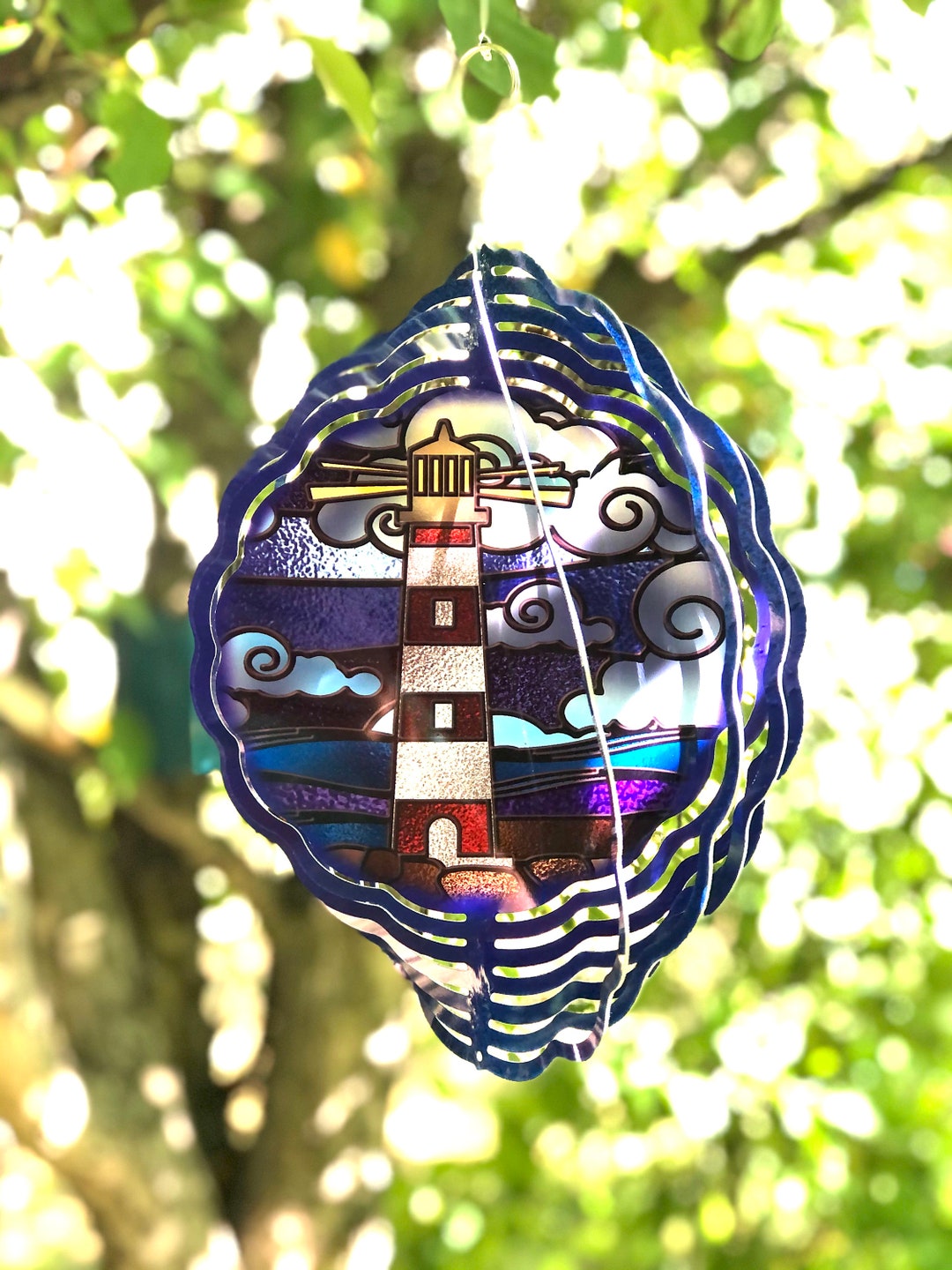 Lighthouse Wind Spinner, Lighthouse Yard Decor, Hanging Lighthouse Wind