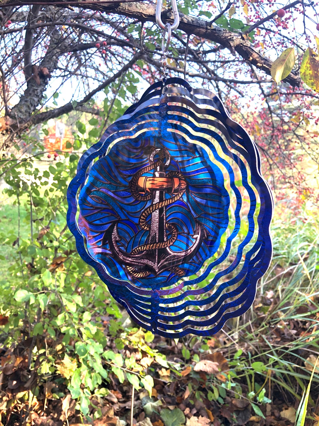 Anchor Wind Spinner, Hanging Stained Glass Effect Anchor Wind Spinner