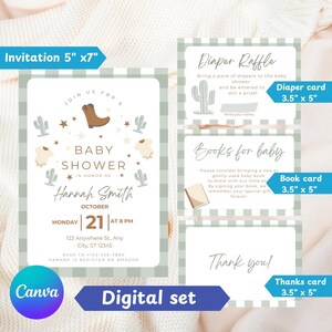 Ensemble numérique Boho cowboy pour baby shower, premier rodéo sans distinction de sexe, invitation à une baby shower, modèle modifiable pour le pays, modèle Boho Western sur toile
