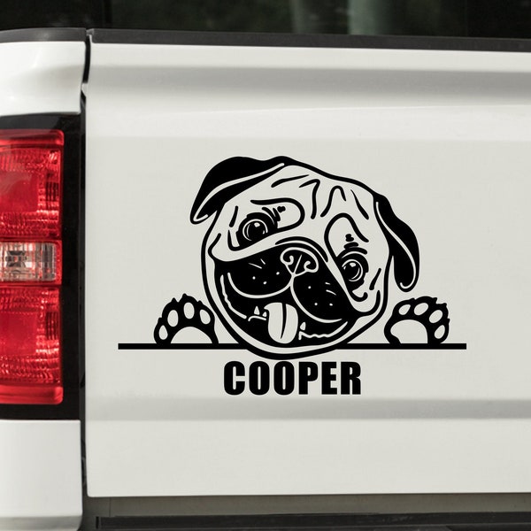 Personalized Peeking Pug Dog Vinyl Decal Pug Name Sticker Pug Lover Gift Dog Mom Decal Car Decal window decal Laptop Decal Bumper Sticker