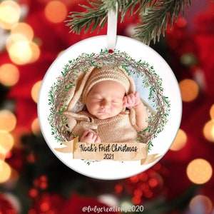 Custom Baby Photo First Christmas Ceramic Ornament, Personalized Baby's Photo Name Ornament, Baby Picture Christmas, Baby Christmas gift