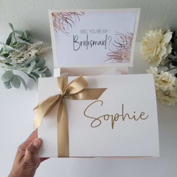 Personalized Empty Bridesmaid Box Gold Maid Of Honor Proposal box Bridesmaid gift box Name Gold Bridesmaid Box Custom Be My Bridesmaid Gold