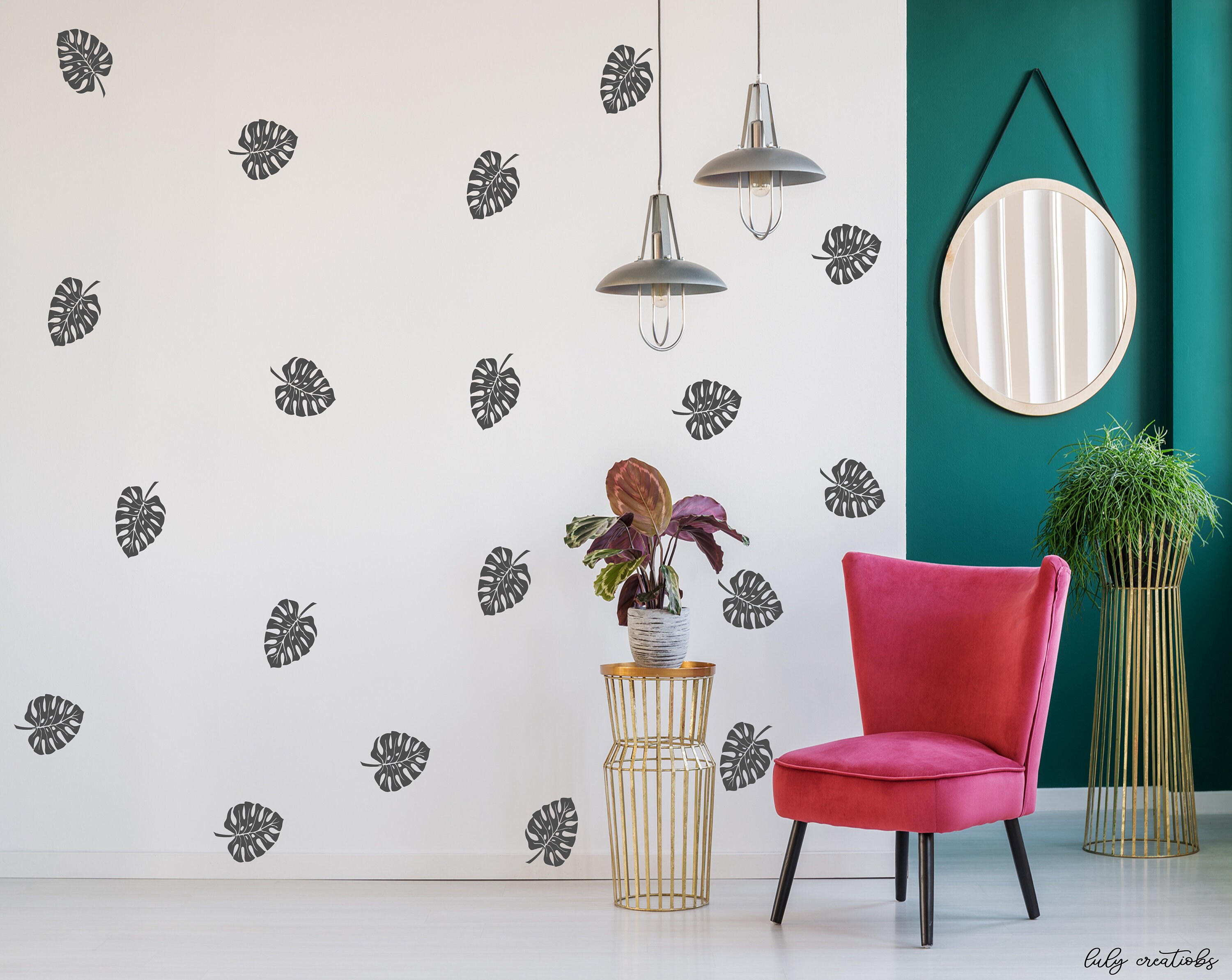 Monstera Leaf Wall Decal Monstera Removable Vinyl Decal Set Etsy