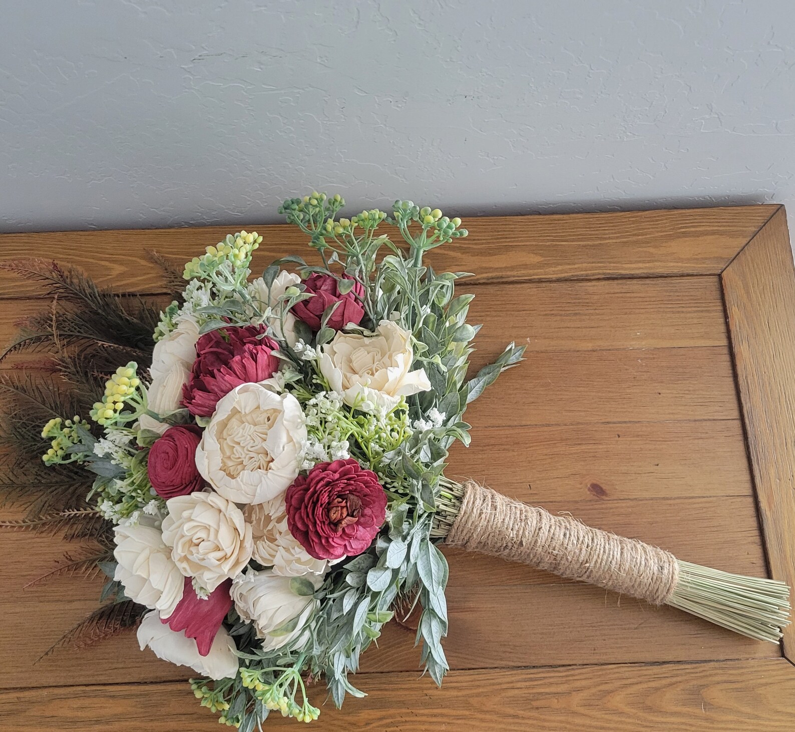 Burgundy Sola Wood Bridal Bouquet Red Burgundy Ivory Etsy
