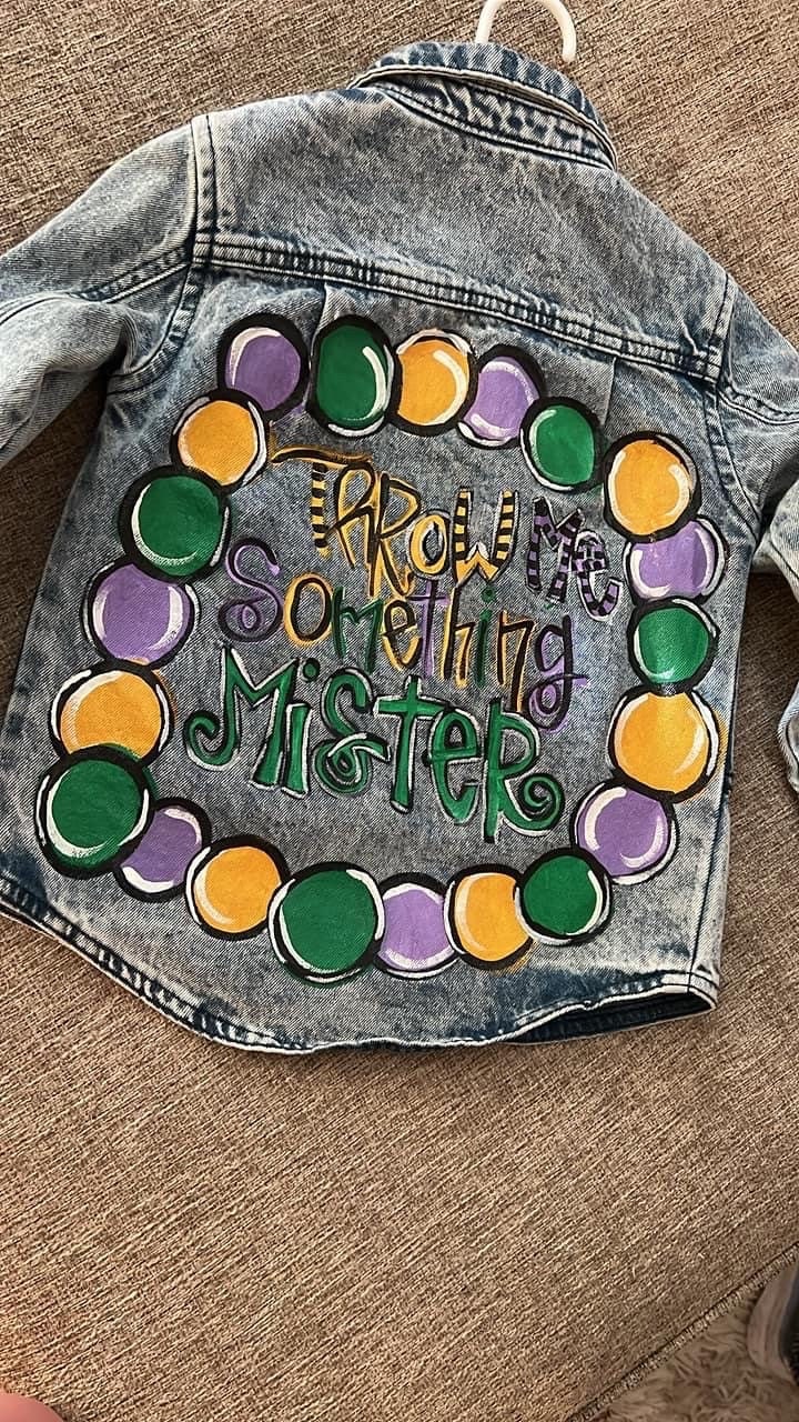 mardi gras painted jean jacket