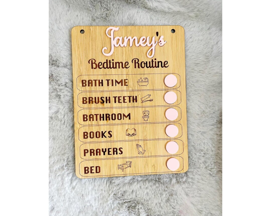 Custom Name Bedtime Routine Sign Kids Daily Routine Wood Etsy