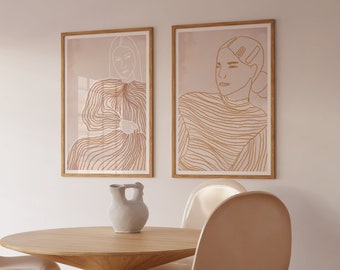 Set of 2 Prints | Framed Wall Art | Woman One Line Drawing | Minimal Art Prints | Scandinavian Art | Boho Home Decor | Wall Decor | Scandi
