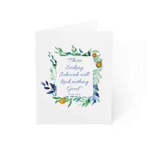 JW Scripture Encouraging Watercolor Floral Greeting Cards Psalm 34:10