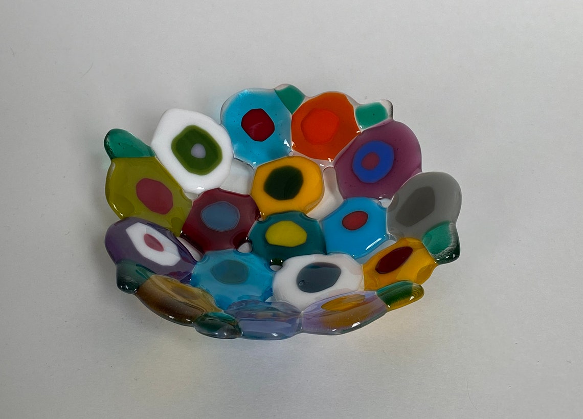 Colorful Handmade Fused Glass Flower Bowl 6 Inches Etsy