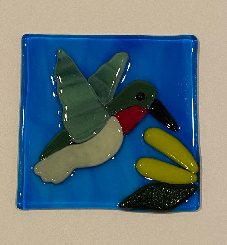 Hummingbird Panel Handcrafted FusedGlass Art