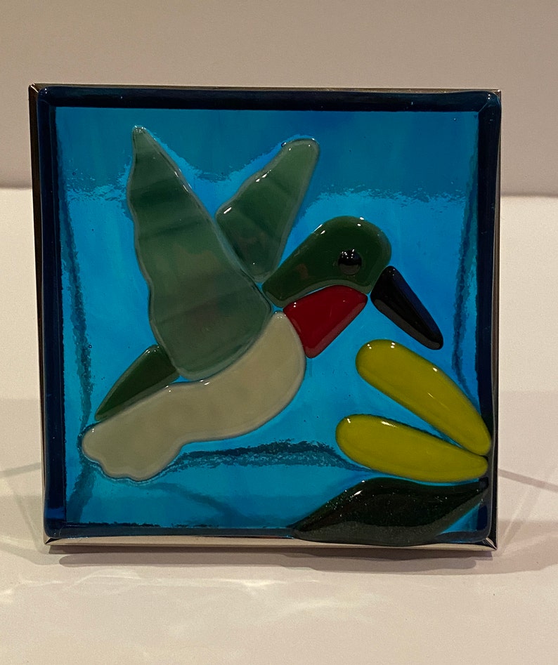 Hummingbird Panel Handcrafted FusedGlass Art