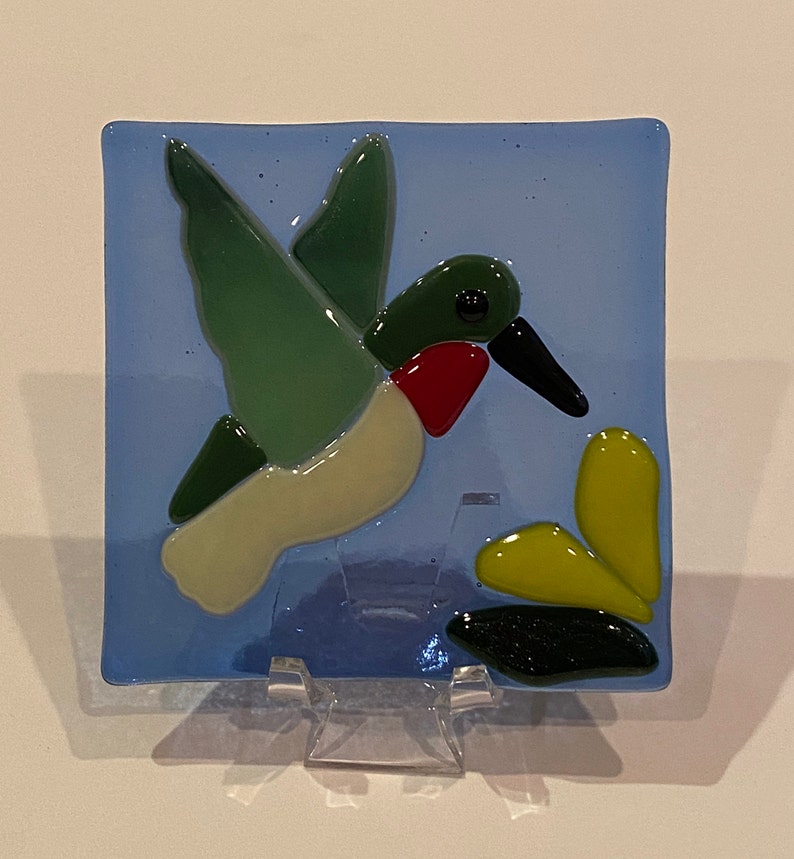 Hummingbird Panel Handcrafted FusedGlass Art