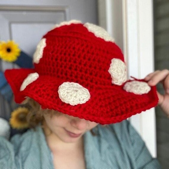 Crochet Cottagecore Mushroom Bucket Hat 
